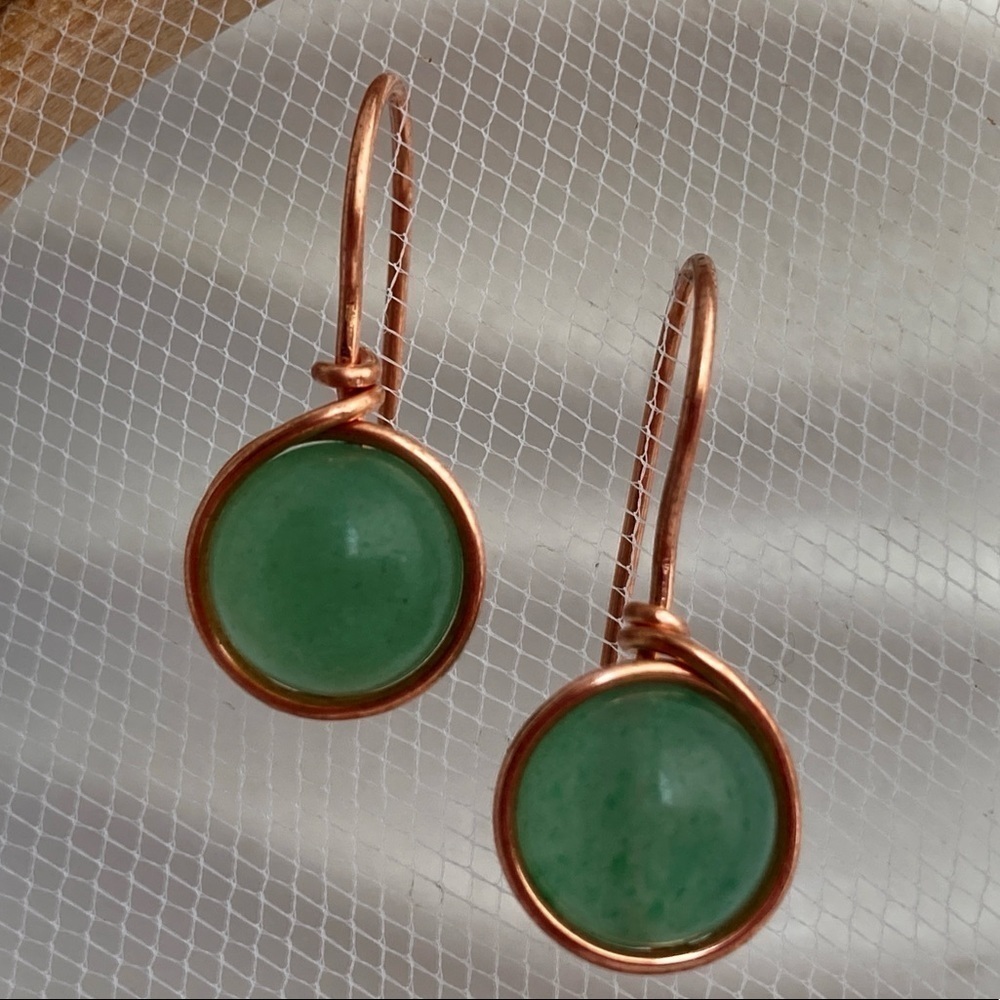 AVENTURINE and Copper Wire Wrapped Minimalist Earrings - Picture 1 of 12